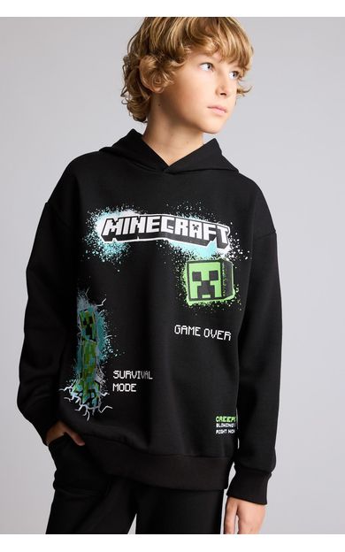 DeFacto Minecraft Regular Fıt Kapüşonlu İçi Yumuşak Tüylü Kalın Sweatshirt Kumaşı Sweatshirt Erkek Çocuk