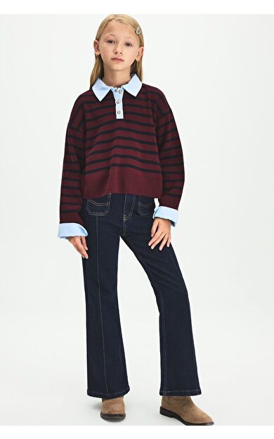 DeFacto Flare Fit Ön Dikişli Cepli Jean Pantolon Kız Çocuk