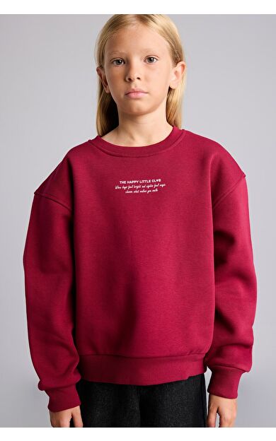 DeFacto Relax Fit Bisiklet Yaka Düşük Omuzlu Baskılı Sweatshirt Kız Çocuk
