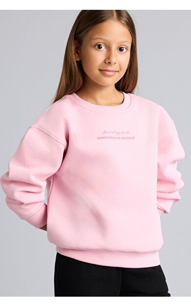 DeFacto Relax Fit Bisiklet Yaka Düşük Omuzlu Baskılı Sweatshirt Kız Çocuk