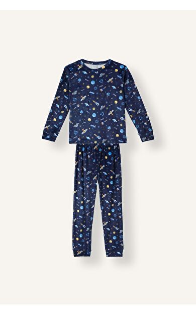 DeFacto Uzay Baskılı Uzun Kollu Üst Lastikli Paça 2'li Pijama Takımı Erkek Çocuk