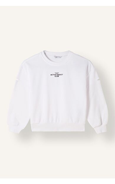 DeFacto Relaxed Fit Bisiklet Yaka Kol Kesik Detaylı Baskılı Sweatshirt Kız Çocuk