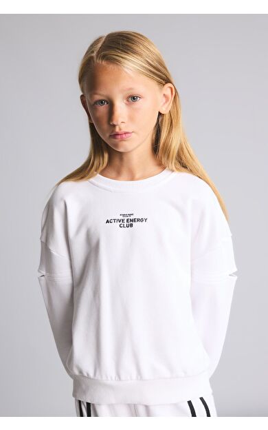 DeFacto Relaxed Fit Bisiklet Yaka Kol Kesik Detaylı Baskılı Sweatshirt Kız Çocuk