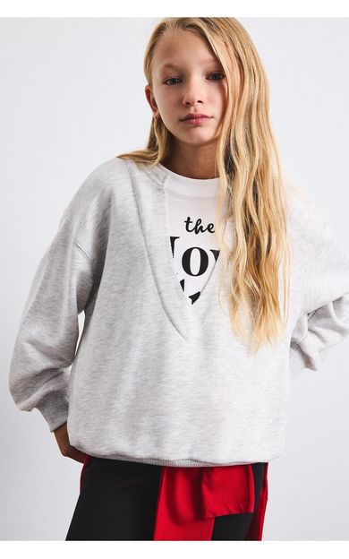 DeFacto Relax Fıt Bisiklet Yaka Sweatshirt Kız Çocuk