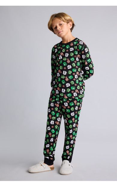 DeFacto Minecraft Regular Fıt 2'li Pijama Takımı Erkek Çocuk Siyah