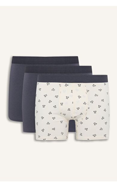 DeFacto Regular Fıt Desenli Beli Lastikli 3'lü Boxer Antrasit