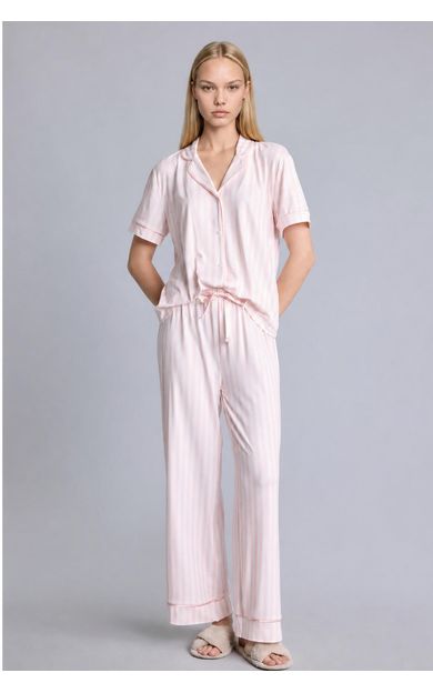 DeFacto Regular Fıt Kısa Kollu 2'li Softshell Pembe Pijama Takımı