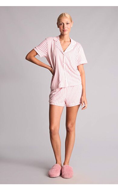 DeFacto Regular Fıt Kısa Kollu 2'li Softshell Kırmızı Pijama Takımı