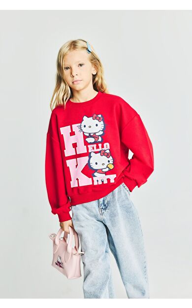 DeFacto Hello Kitty Relax Fıt Bisiklet Yaka Sweatshirt Kız Çocuk