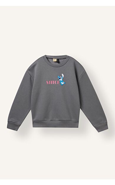 DeFacto Dısney Lılo & Stıtch Relax Fıt Bisiklet Yaka İçi Yumuşak Tüylü Kalın Sweatshirt Kumaşı Sweatshirt Kız Çocuk
