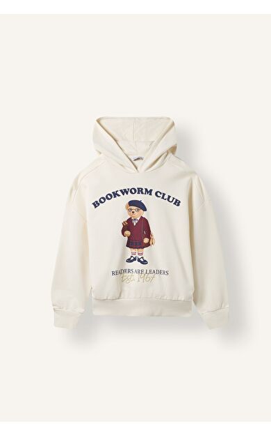 DeFacto Oversize Kapüşonlu Ayıcık Baskılı Sweatshirt Kız Çocuk