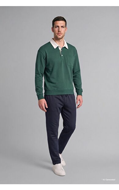 DeFacto Relax Fıt Polo Yaka İnce Sweatshirt Kumaşı Sweatshirt