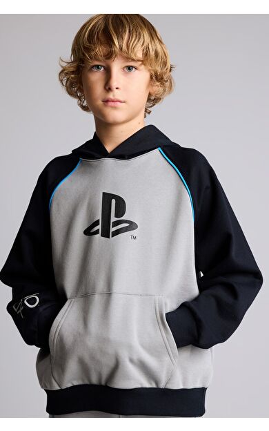 DeFacto PlayStation Oversize Dik Yaka Baskılı Kanguru Cepli Sweatshirt Erkek Çocuk