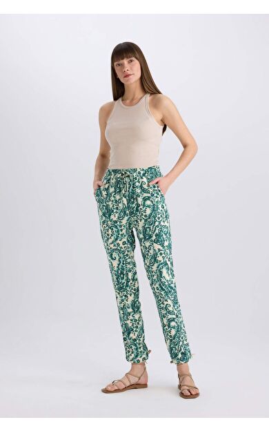 DeFacto Harem Desenli Viskon Kumaş Pantolon Cepli Esnel Belli Yüksek Bel