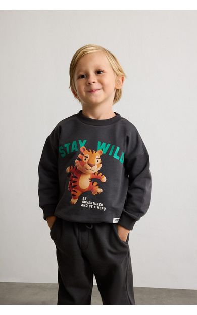 DeFacto Oversize Kaplan Baskılı ve Yazılı Uzun Kollu Sweatshirt Kumaşı Sweatshirt Erkek Bebek