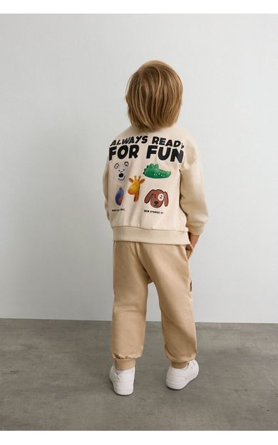DeFacto Oversıze Hayvan Baskılı İçi Yumuşak Tüylü İnce Sweatshirt Kumaşı Sweatshirt Erkek Bebek