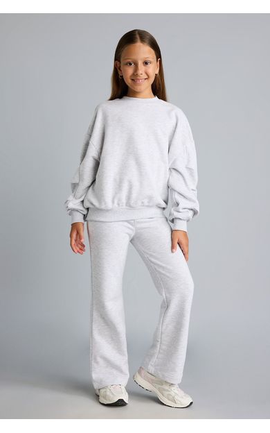 DeFacto Bisiklet Yaka Sweatshirt ve Nervürlü Pantolon 2'li Takım Kız Çocuk