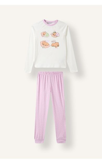 DeFacto Regular Fıt 2'li Pijama Takımı Kız Çocuk Ekru I3894A826AUER105