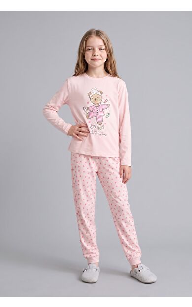 DeFacto Baskılı Uzun Kollu Üst Lastikli Paça Alt 2'li Pijama Takımı Kız Çocuk