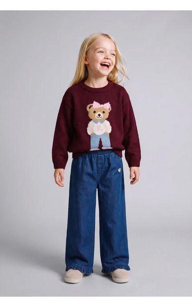 DeFacto Fırfır Paçalı Kalp Nakışlı Wide Leg Pantolon Kız Bebek