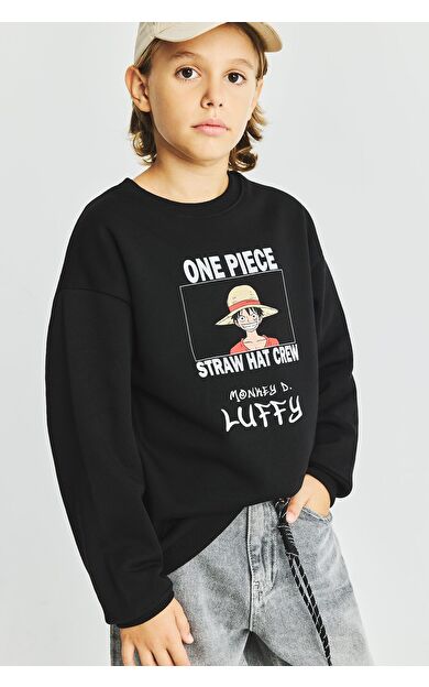 DeFacto One Pıece Bisiklet Yaka Baskılı Sweatshirt Erkek Çocuk