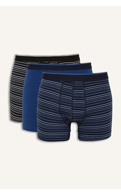 DeFacto Regular Fit Çizgili ve Düz 3'lü Boxer