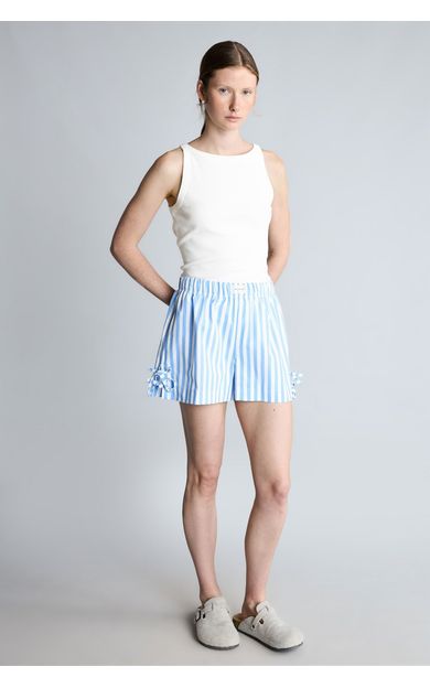 DeFacto %100 Pamuk Regular Fit Normal Bel Çizgili Poplin Şort Pijama Altı