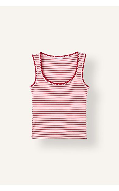 DeFacto Slim Fit U Yaka Ribana Çizgili Fisto Detaylı Atlet