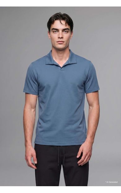 DeFacto Regular Fit Düğmesiz Resort Yaka Kısa Kollu Basic Polo Tişört İndigo
