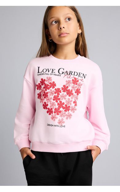 DeFacto Relax Fıt Bisiklet Yaka Kalp Desenli Sweatshirt Kız Çocuk Pembe I4150A826AUPN47