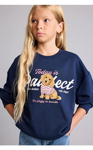DeFacto Relax Fıt Bisiklet Yaka Hayvan Desenli Sweatshirt Kız Çocuk