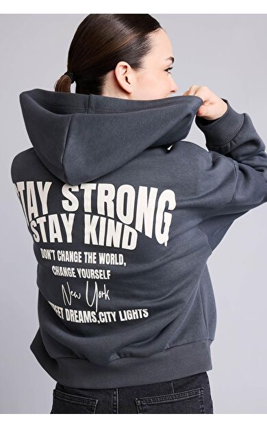 DeFacto Oversize Sırtı Baskılı Kapüşonlu Kalın Kumaş Sweatshirt