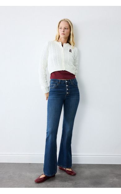 DeFacto Mıa Düğmeli Flare Fit Normal Bel Jean Pantolon