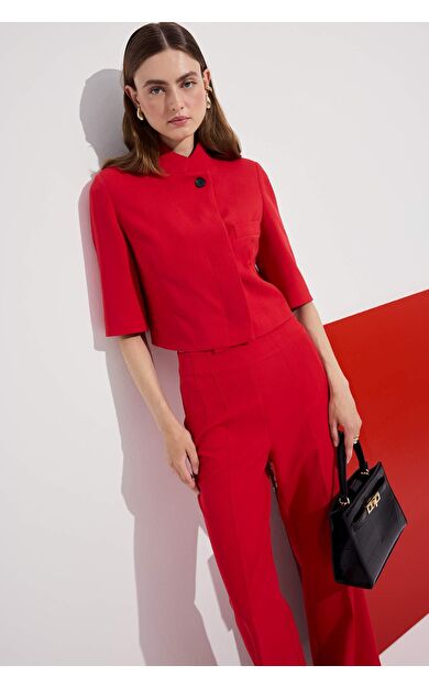 DeFacto Cropped Fıt Dik Yaka Blazer Ceket