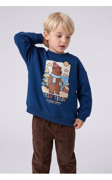 DeFacto Kış Temalı Ayı Baskılı Oversize İçi Yumuşak Tüylü Kalın Sweatshirt Erkek Bebek