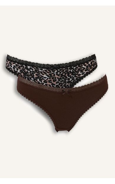 DeFacto Dantel Detaylı Ribana 2'li Slip Külot Kahve I4422AX26AUBN341