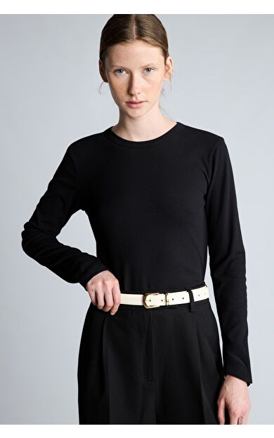 DeFacto Slim Fit Bisiklet Yaka Fitilli Kaşkorse Uzun Kollu Basic Tişört Siyah