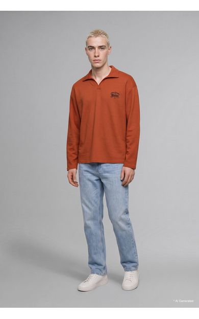 DeFacto Boxy Fıt Polo Yaka Baskılı Pike Sweatshirt