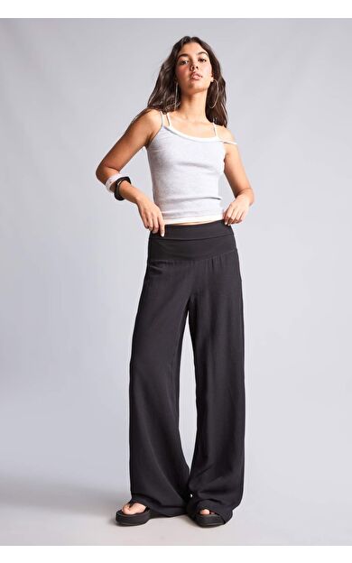 DeFacto Wıde Leg Normal Bel Standart Boy Keten Karışımlı Pantolon