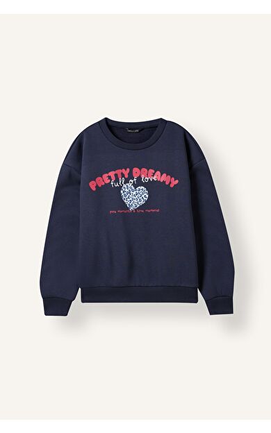 DeFacto Regular Fıt Bisiklet Yaka Hayvan Baskılı İçi Yumuşak Tüylü Kalın Sweatshirt Kumaşı Sweatshirt Kız Çocuk
