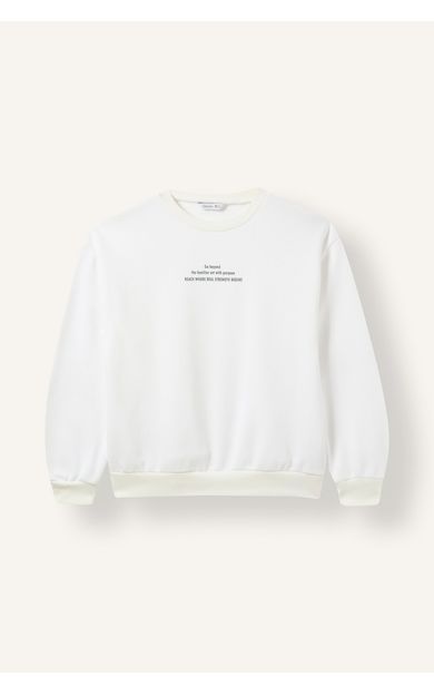 DeFacto Relaxed Fit Bisiklet Yaka Baskılı İçi Yumuşak Tüylü Sweatshirt Kız Çocuk Beyaz