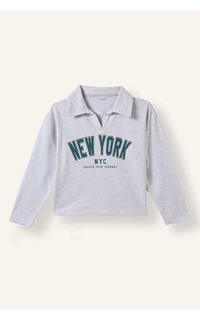 DeFacto Okula Dönüş Relax Fıt Polo Yaka Kolej Baskılı Sweatshirt Kumaşı Sweatshirt Kız Çocuk