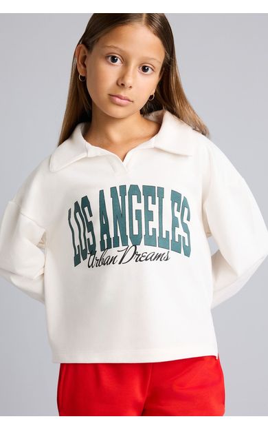 DeFacto Relax Fıt Polo Yaka Kolej Baskılı Kalın Kumaş Sweatshirt Kız Çocuk