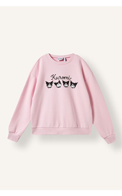 DeFacto Kuromı Relax Fıt Bisiklet Yaka Kalın Sweatshirt Kumaşı Sweatshirt Kız Çocuk