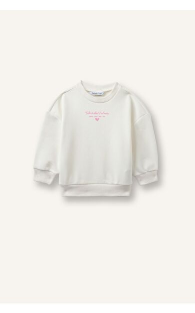 DeFacto Göğsü Baskılı Bisiklet Yaka Kalın Sweatshirt Kumaşı Sweatshirt Kız Bebek