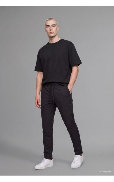DeFacto Relaxed Fit Beli Lastikli Düz Paça Pantolon Siyah