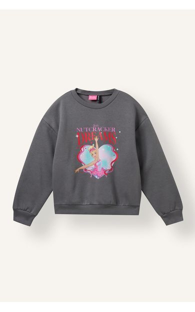 DeFacto Barbie Relax Fıt Bisiklet Yaka İçi Yumuşak Tüylü Kalın Sweatshirt Kumaşı Sweatshirt Kız Çocuk