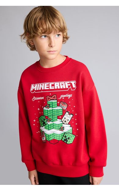 DeFacto Yılbaşı Temalı Minecraft Regular Fıt Bisiklet Yaka İçi Yumuşak Tüylü Kalın Sweatshirt Kumaşı Sweatshirt Erkek Çocuk