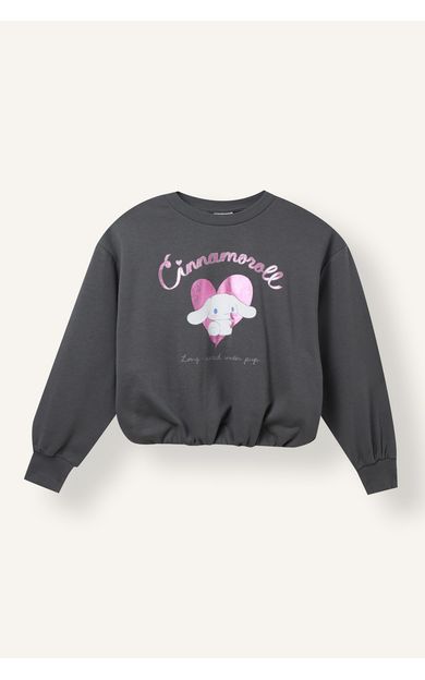 DeFacto Cinnamoroll Bisiklet Yaka Baskılı Etek Ucu Büzgülü Sweatshirt Kız Çocuk