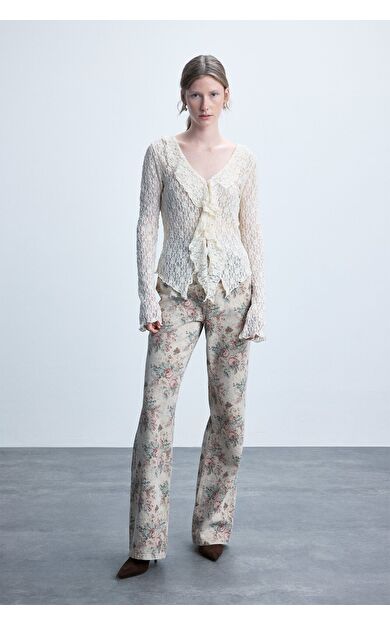 DeFacto Çiçekli Straight Fit Normal Bel Uzun Gabardin Pantolon